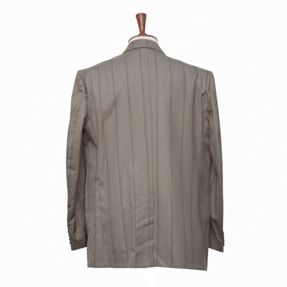 Mens Blazer Beige Striped Velvet Lapel Formal Suit Jacket Wedding Sport Coat 46R - Picture 2 of 7
